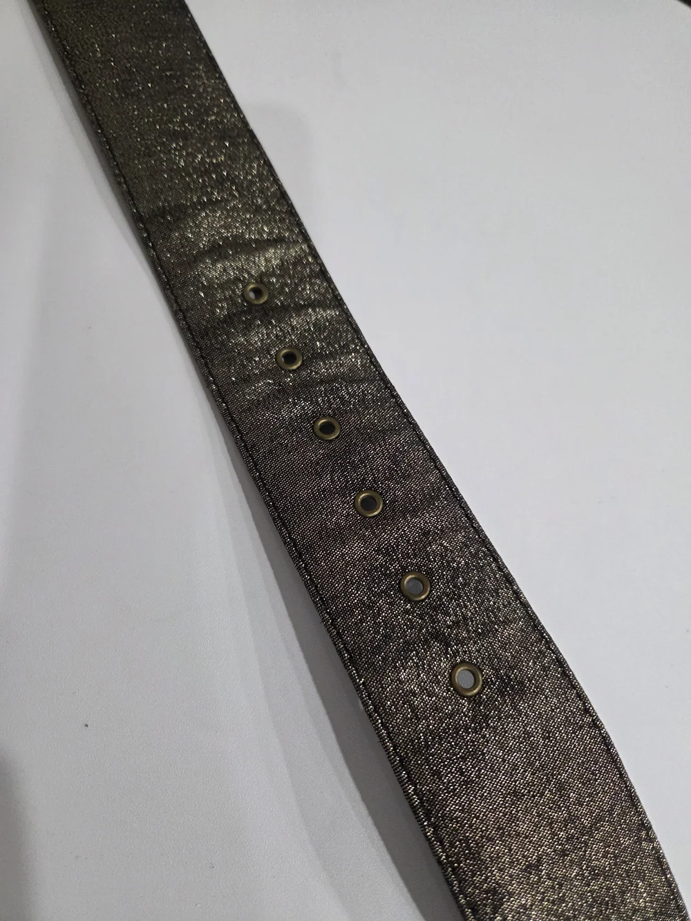 Women's Pewter Metallic Wide Waist  Belt with Square Buckle Size Medium